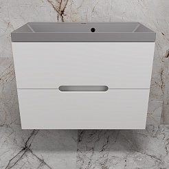 Style Line Тумба с кварцевой раковиной серый шелк Матис 80 подвесная белая матовая – фотография-2